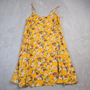 Floral Sundress Size Medium Yellow Flower Print Dress Summer Boho Beach Resort